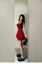Cute A-Line Spaghetti Straps Red Short Ruffles Skirt Birthday Dress Birthday Outfits