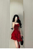 Cute A-Line Spaghetti Straps Red Short Ruffles Skirt Birthday Dress Birthday Outfits