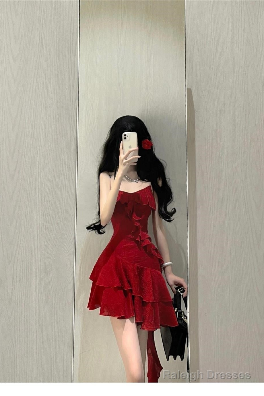 Cute A-Line Spaghetti Straps Red Short Ruffles Skirt Birthday Dress Birthday Outfits