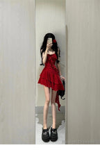 Cute A-Line Spaghetti Straps Red Short Ruffles Skirt Birthday Dress Birthday Outfits