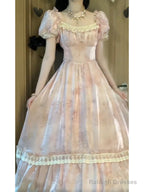 Cute A Line Square Neckline Pink Lace Long Prom Dresses Night Dress Birthday Outfits