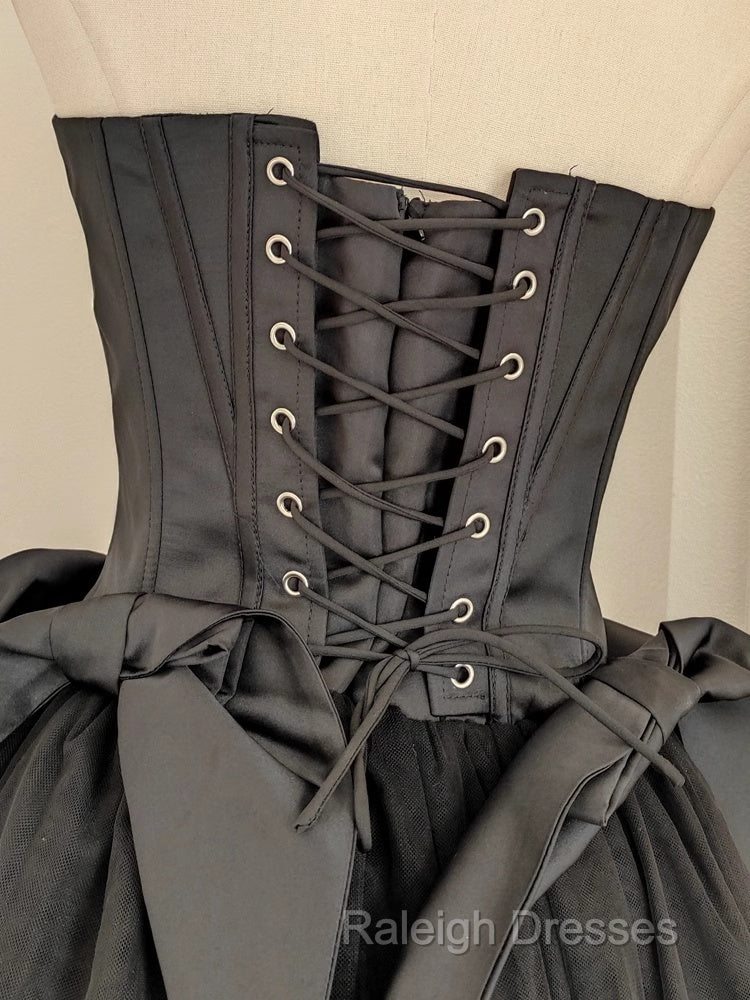 Cute A Line Strapless Black Travel Vacation Dresses Short Satin Birthday Dress