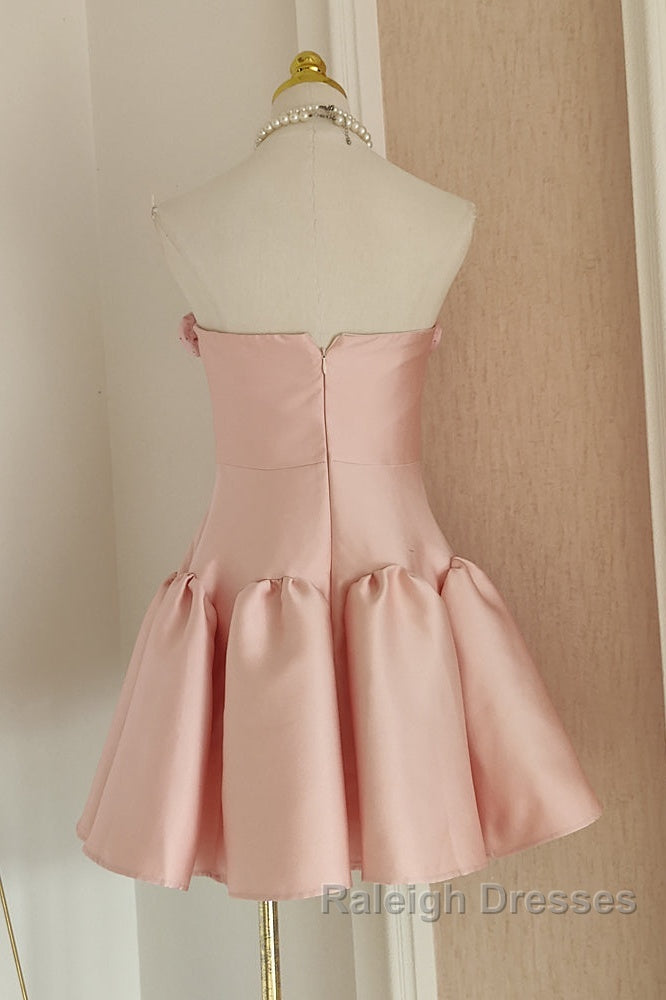 Cute A Line Strapless Pink Satin Travel Vacation Dresses Short Birthday Dress Secondary image
