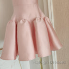 Cute A Line Strapless Pink Satin Travel Vacation Dresses Short Birthday Dress