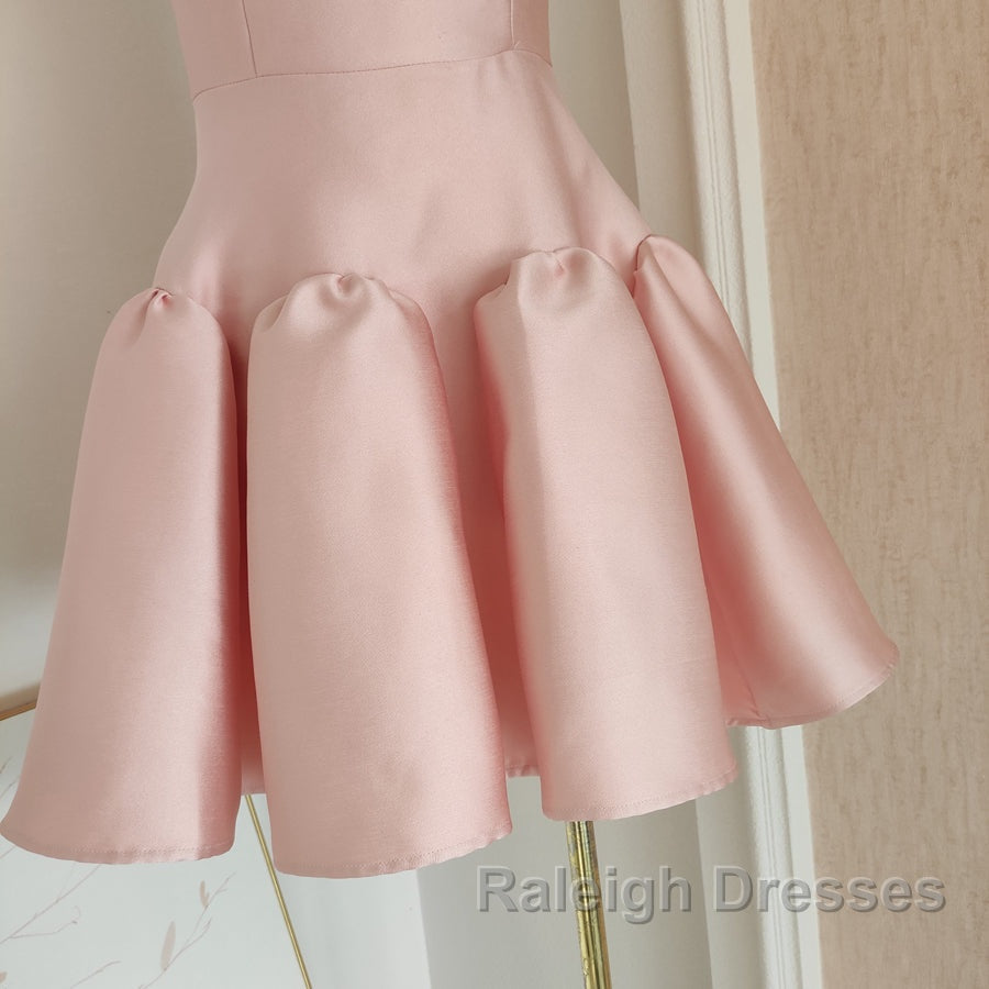 Cute A Line Strapless Pink Satin Travel Vacation Dresses Short Birthday Dress