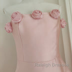 Cute A Line Strapless Pink Satin Travel Vacation Dresses Short Birthday Dress