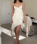 Cute A-Line Straps Ivory Short Chiffon Homecoming Dress Cocktail Dresses