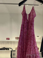 Cute A Line Straps Ruffled Hot Pink Floor Length Floral Beach Dress WomenS Vacation Dresses