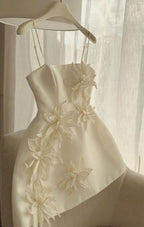 Cute A-Line Straps Satin Ivory Homecoming Dresses Prom Dresses