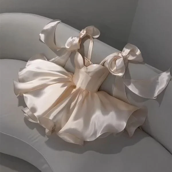 Cute A-Line Straps Short Satin Homecoming Dresses