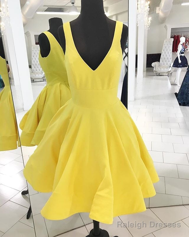 Cute A-Line V Neck Homecoming Dress Short Satin Prom Gown