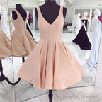 Cute A-Line V Neck Homecoming Dress Short Satin Prom Gown