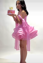 Cute Ball Gowns Off The Shoulder Pink Chiffon Mini Short Prom 8Th Grade Homecoming Dress Summer Middle School Hoco Dresses Homecoming Outfits Birthday Outfit