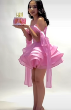 Cute Ball Gowns Off The Shoulder Pink Chiffon Mini Short Prom 8Th Grade Homecoming Dress Summer Middle School Hoco Dresses Homecoming Outfits Birthday Outfit