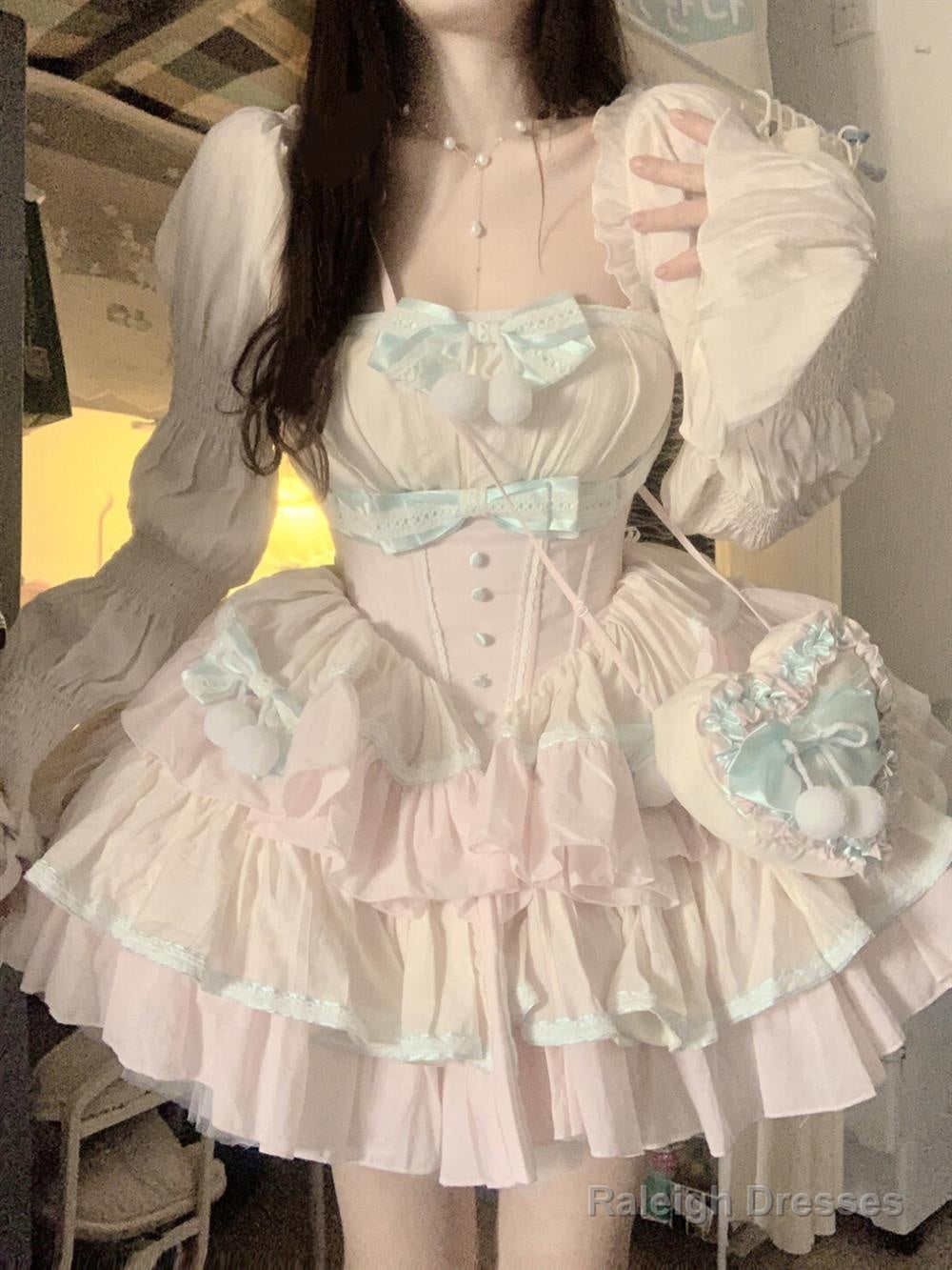 Cute Ball Gown Square Neckline Pink Satin Short Birthday Dresses Birthday Outfits Secondary image