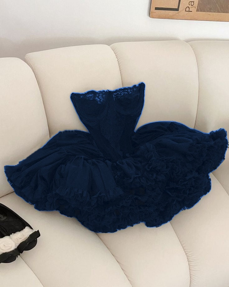 Cute Ball Gowns Strapless Black Ruffles Lace Homecoming Dresses Short Birthday Outfits Secondary image