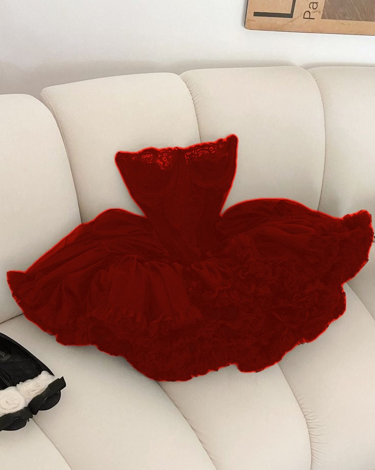 Cute Ball Gowns Strapless Black Ruffles Lace Homecoming Dresses Short Birthday Outfits
