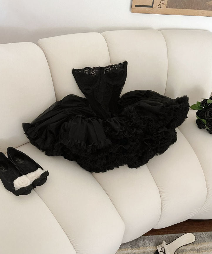 Cute Ball Gowns Strapless Black Ruffles Lace Homecoming Dresses Short Birthday Outfits Secondary image