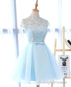 Cute Blue Lace Tulle Short Prom Dress. Cute Homecoming Dress