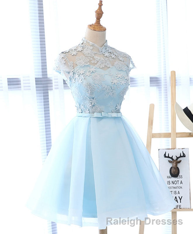 Cute Blue Lace Tulle Short Prom Dress. Cute Homecoming Dress Secondary image