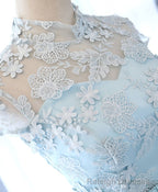 Cute Blue Lace Tulle Short Prom Dress. Cute Homecoming Dress