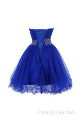 Cute Blue Sweetheart Tulle Cocktail Dress Homecoming Dress With Beading, Short Prom Dress
