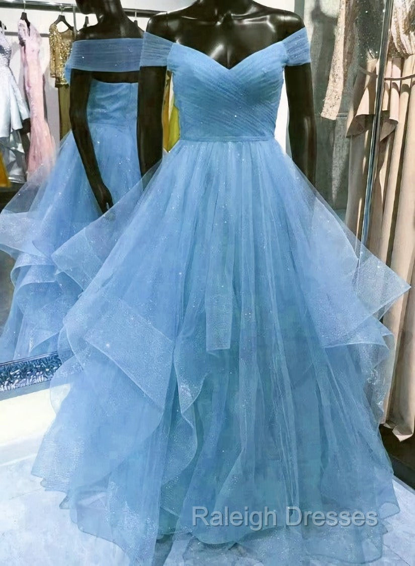 Cute Blue Tulle Sweetheart Layers Long Formal Dresses, Blue Evening Gown Prom Dress Main image
