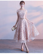 Cute Cap Sleeves Lace Tea Length Bridesmaid Dresses Lovely Bridesmaid Dresses