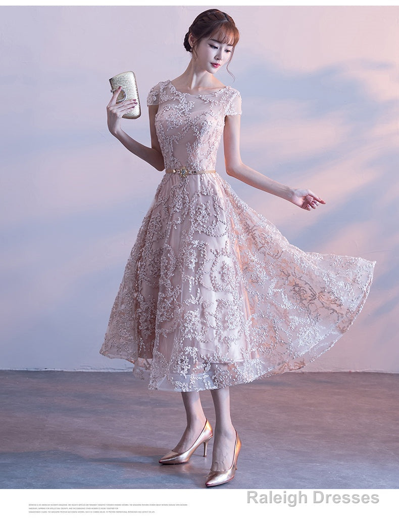 Cute Cap Sleeves Lace Tea Length Bridesmaid Dresses Lovely Bridesmaid Dresses