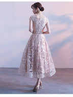 Cute Cap Sleeves Lace Tea Length Bridesmaid Dress, Lovely Bridesmaid Dress