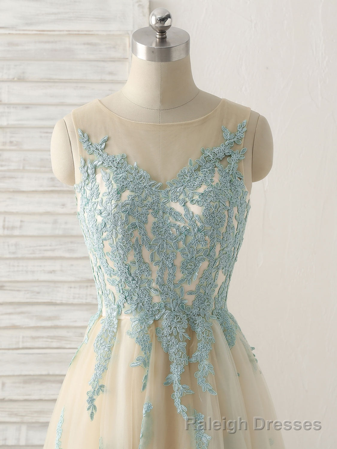 Cute Champagne Lace Long Prom Dress, A Line Tulle Bridesmaid Dress Secondary image