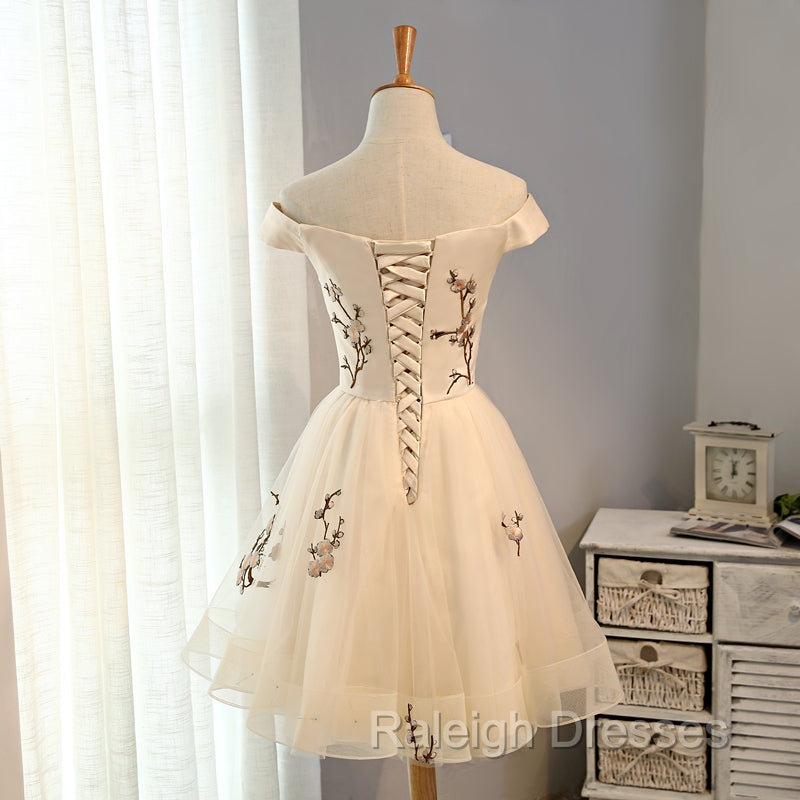 Cute Champagne Off Shoulder Knee Length Prom Dress , Lovely Formal Dress Secondary image