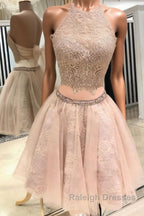 Cute champagne tulle lace short prom dress, homecoming dress