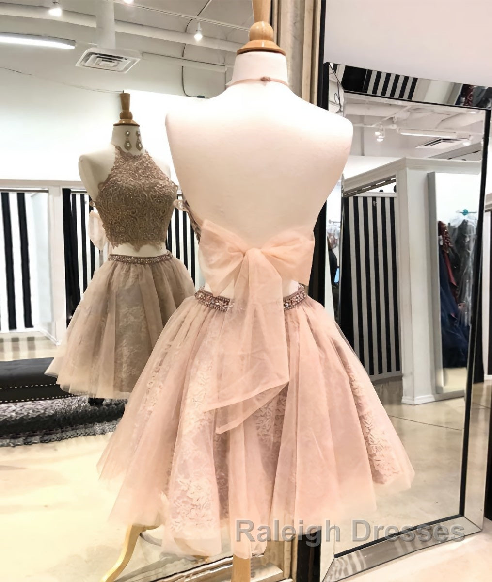 Cute champagne tulle lace short prom dress, homecoming dress Secondary image