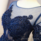 Cute Dark Blue Lace Short Prom Dress, Blue Homecoming Dress