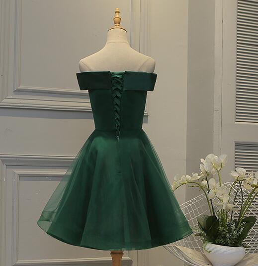 Cute Dark Green Off Shoulder Short Prom Dresses Tulle Homecoming Dresses