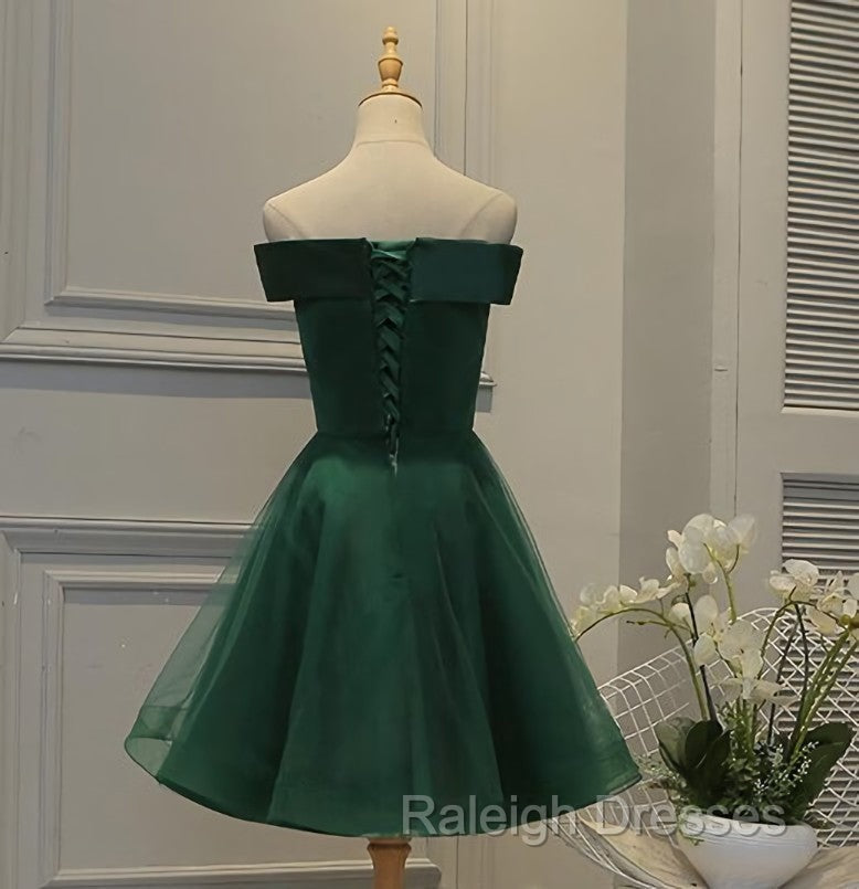 Cute Dark Green Off Shoulder Short Prom Dresses Tulle Homecoming Dresses