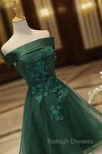 Cute Dark Green Off Shoulder Short Party Dress, Tulle Homecoming Dress