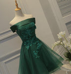 Cute Dark Green Off Shoulder Short Prom Dresses Tulle Homecoming Dresses