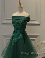 Cute Dark Green Off Shoulder Short Party Dress, Tulle Homecoming Dress