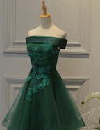 Cute Dark Green Off Shoulder Short Prom Dresses Tulle Homecoming Dresses
