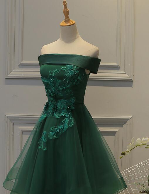 Cute Dark Green Off Shoulder Short Prom Dresses Tulle Homecoming Dresses