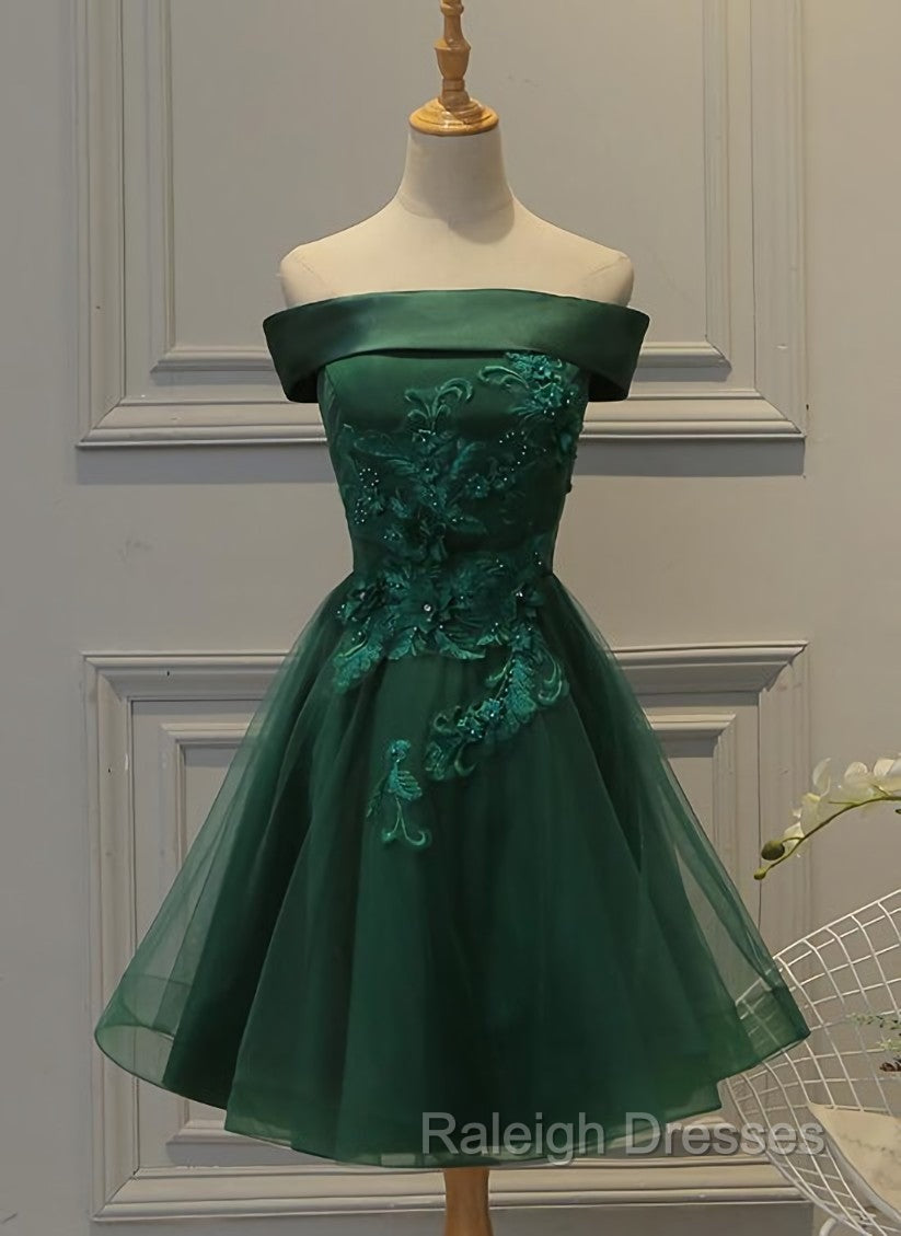 Cute Dark Green Off Shoulder Short Party Dress, Tulle Homecoming Dress Secondary image