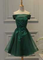Cute Dark Green Off Shoulder Short Prom Dresses Tulle Homecoming Dresses
