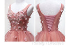 Cute Dark Pearl Pink Knee Length V-Neckline Flower Homecoming Dresses New Prom Dress