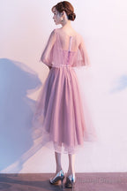 Cute Dark Pink High Low Tulle Round Neckline Prom Dresses Short Pink Homecoming Dress