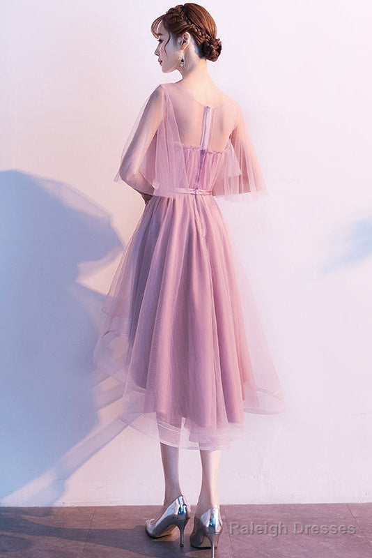 Cute Dark Pink High Low Tulle Round Neckline Prom Dresses Short Pink Homecoming Dress