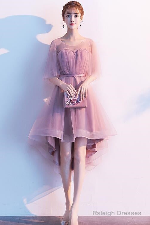 Cute Dark Pink High Low Tulle Round Neckline Party Dress, Short Pink Homecoming Dresses Main image