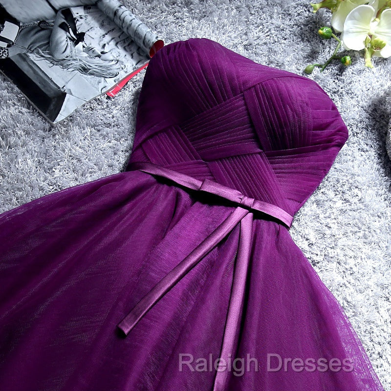 Cute Dark Purple Tulle Short Bridesmaid Dresses Tulle Prom Dresses Short Prom Dresses