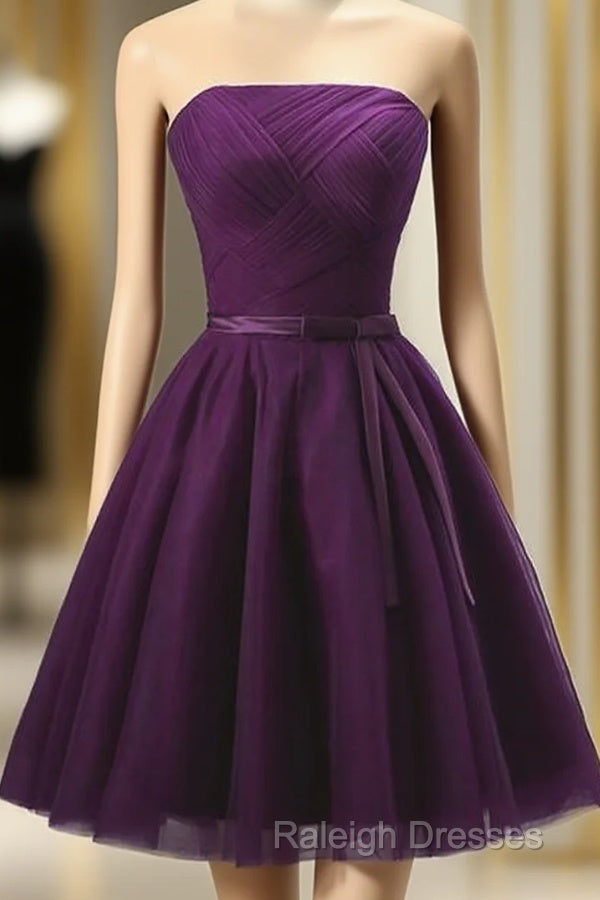 Cute Dark Purple Tulle Short Bridesmaid Dress, Tulle Party Dress, Short Formal Dress Main image